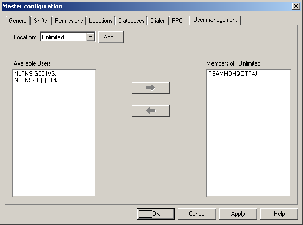 User Management config